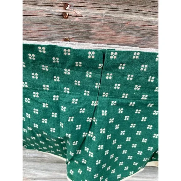 Vintage Pair 1960s Green/Beige Dot Pleated Curtain Valance Cotton - Picture 12 of 16